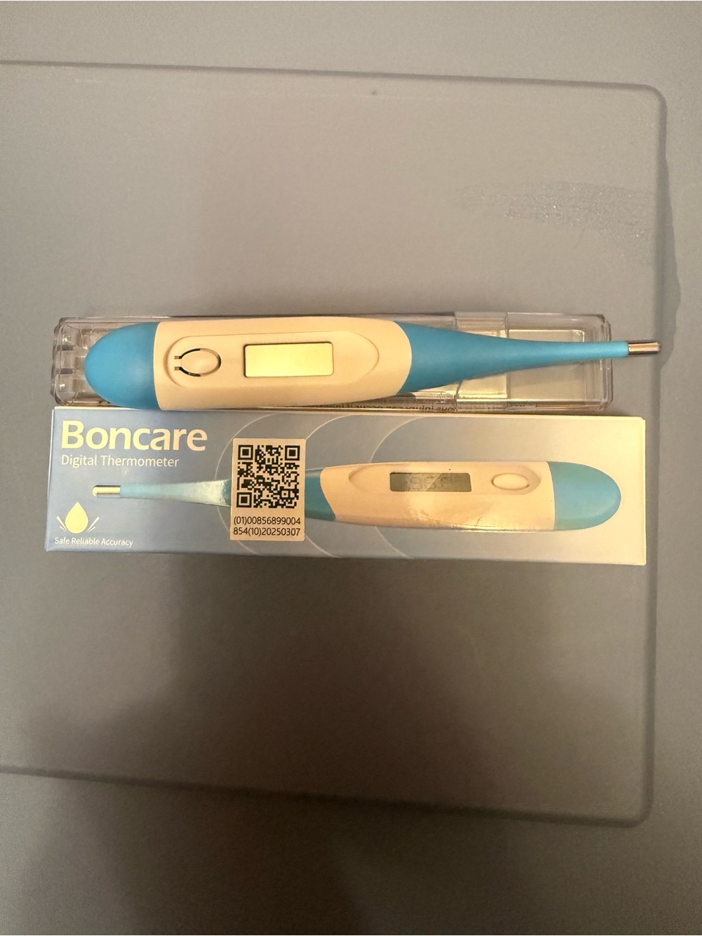 Boncare 10-Second Oral Digital Thermometer LCD Waterproof Blue/White w/ Case